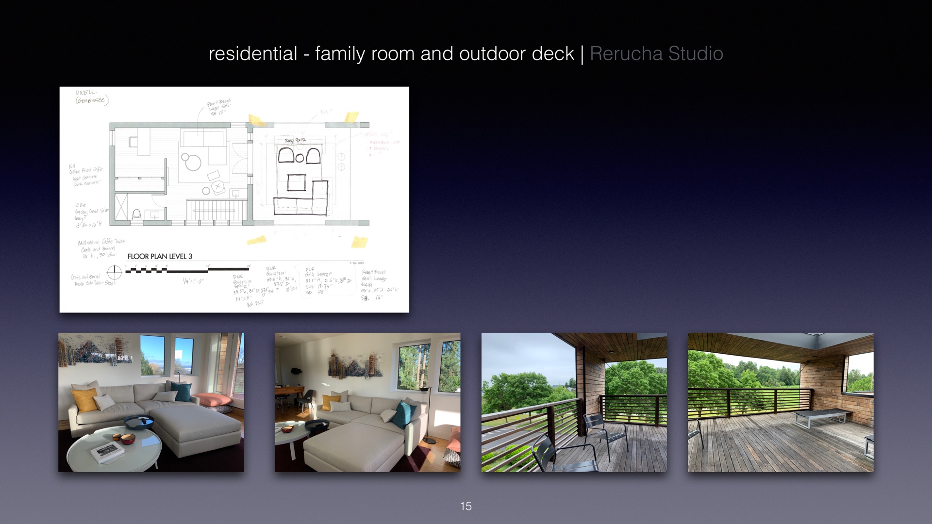 Residential family room and outdoor deck — Rerucha Studio