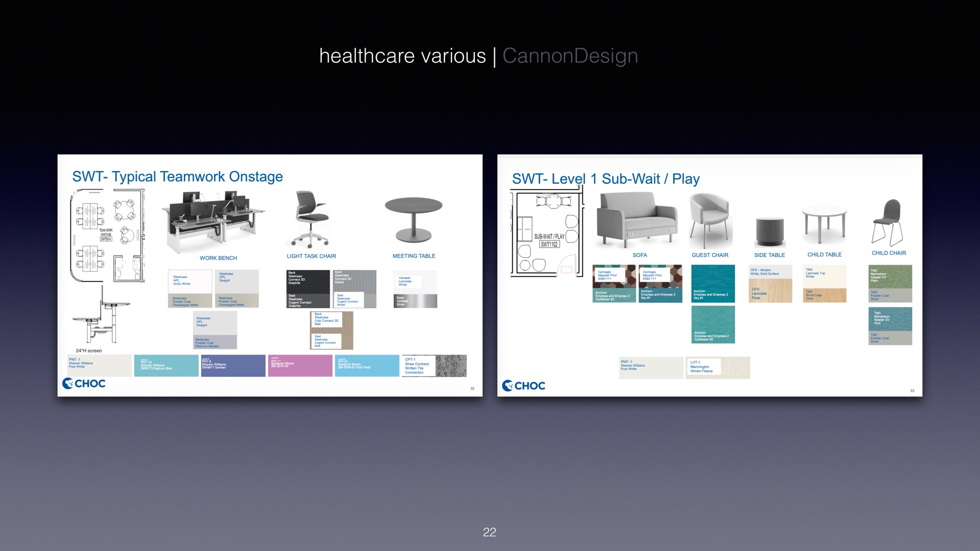 Healthcare furniture selections, various — CannonDesign
