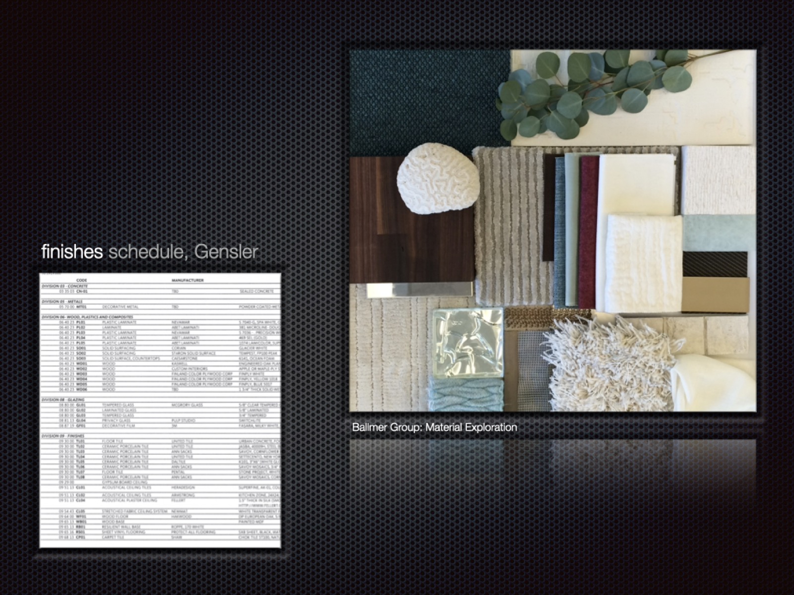 Ballmer Group — finishes schedule & material exploration